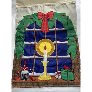 Vintage Christmas Garden Flag 12x18 Candle Window Nutcracker Presents Reversible